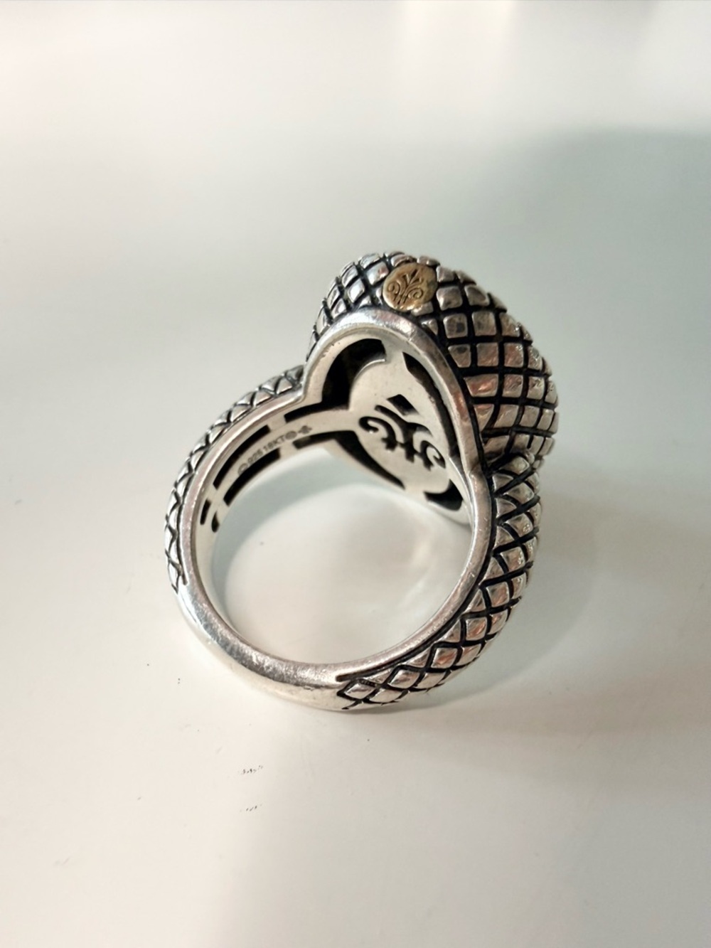 Andrea Candela (Birks) Silver & 18K Gold Filigree Diamond Oval Ring - Size 7 - Picture 4 of 6